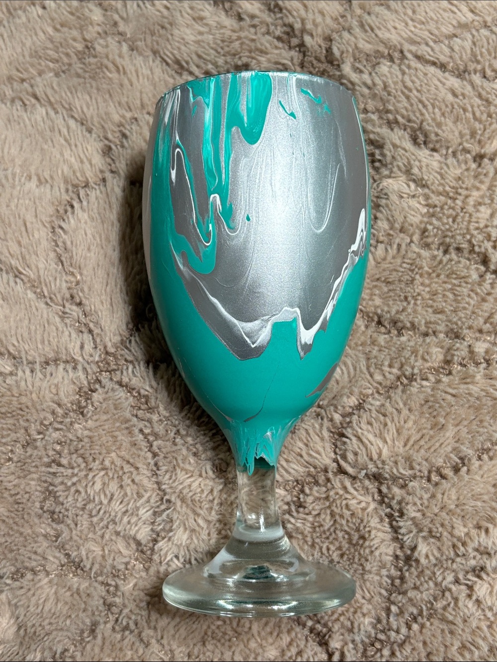 Hand-Painted marble pour Turquoise & Silver Decorative Glass - Home Art no wash